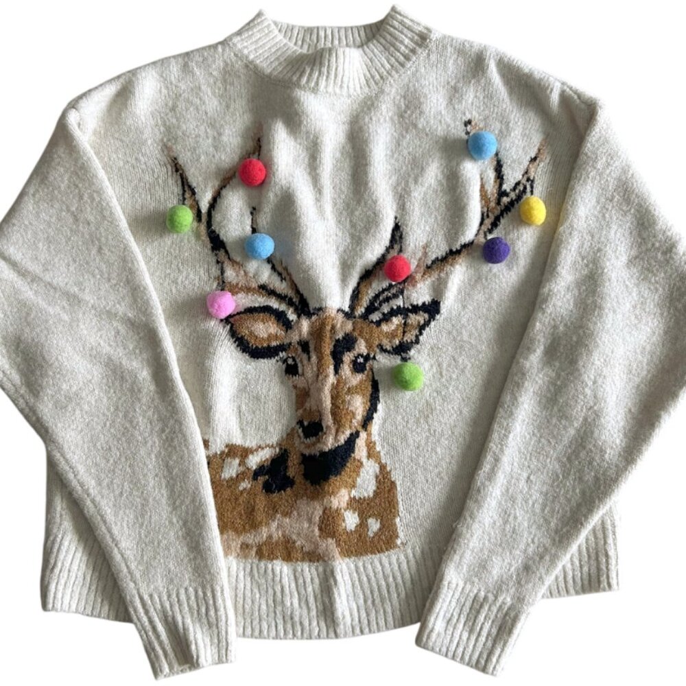 Topshop Pom Pom Reindeer Stag Christmas Sweater